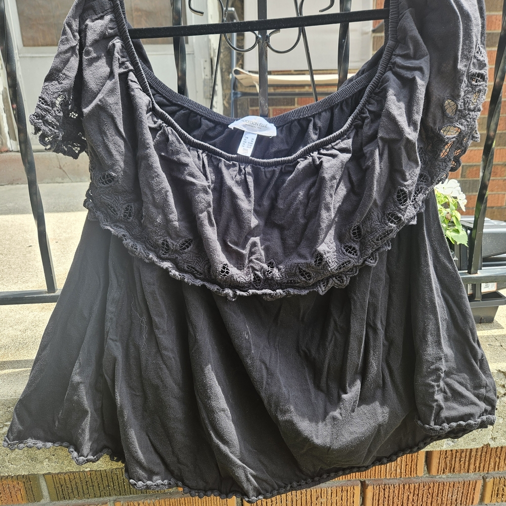 Black Ruffled Off Shoulder Top